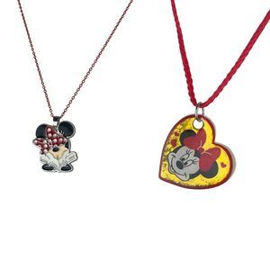 Disney Minnie Mouse Bow Heart Pendant Chain Rope Necklace Set Of 2 Kid's Jewelry